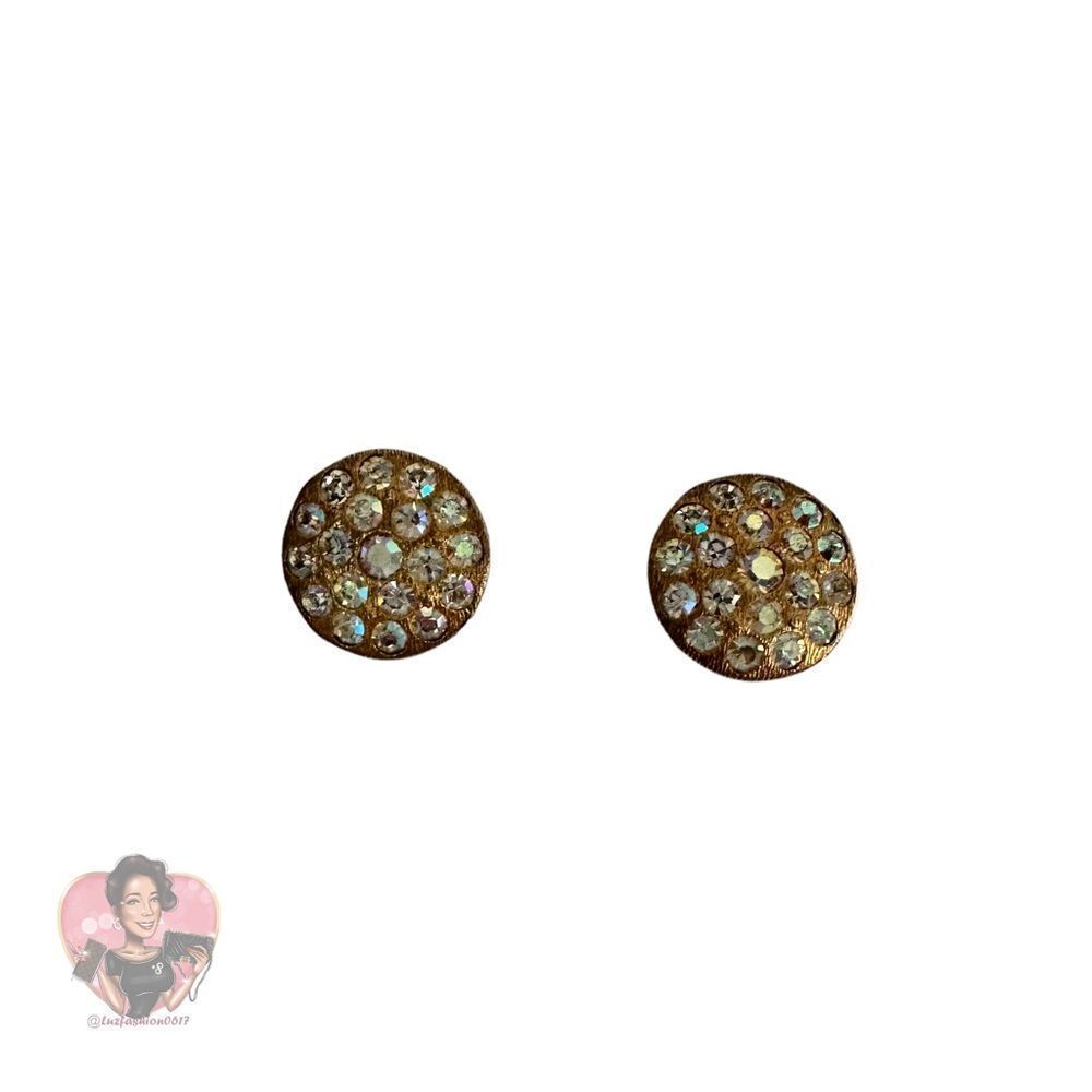VINTAGE Gold Circle Rhinestone Earrings
